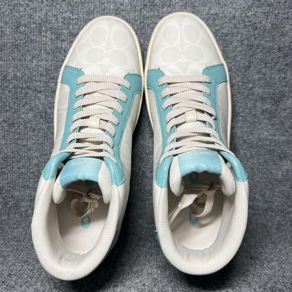 Coach Shoes Mens Size 10 White Teal High Top Signature C Monogram Lace Up CV222 - Picture 5 of 9